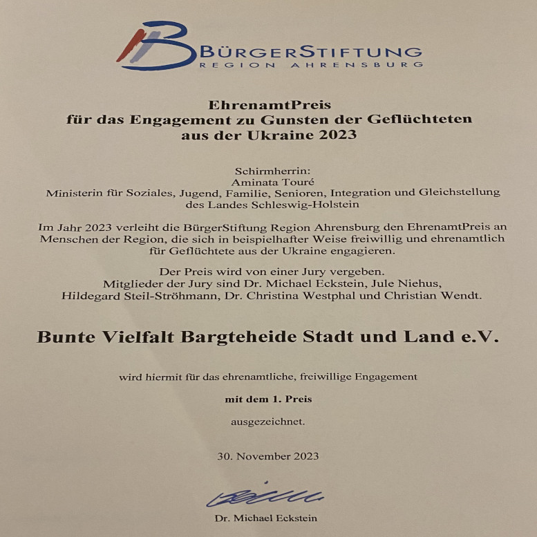 Bunte Vielfalt erhält EhrenamtPreis