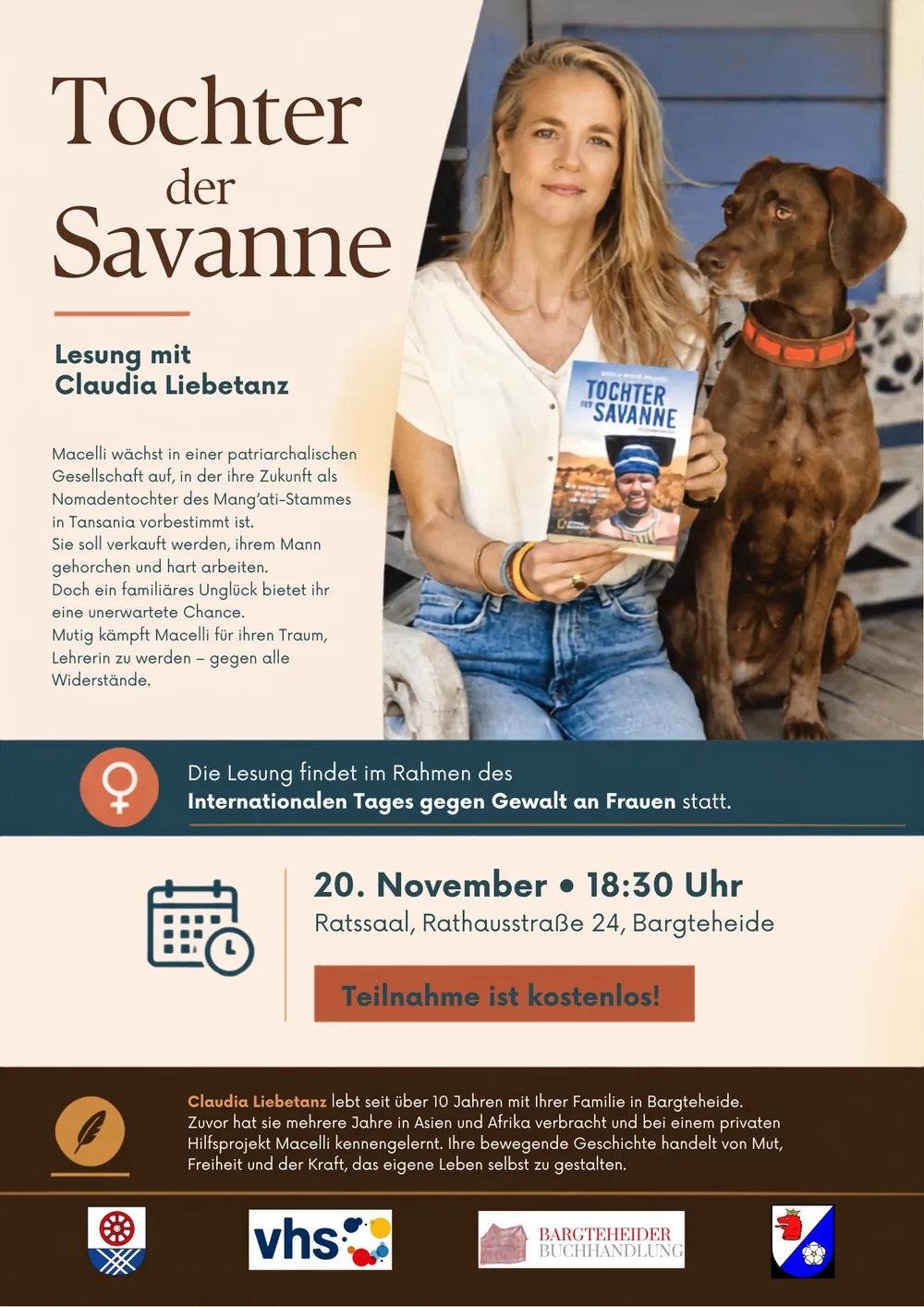Plakat: Tochter der Savanne – Lesung mit Claudia Liebetanz